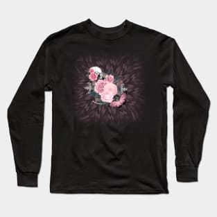 Pink floral Butterfly Skull Gothic Burst Long Sleeve T-Shirt